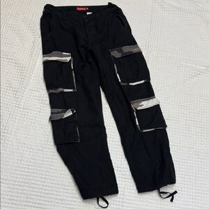 Supreme Black Cargo Pants with Camouflage Details